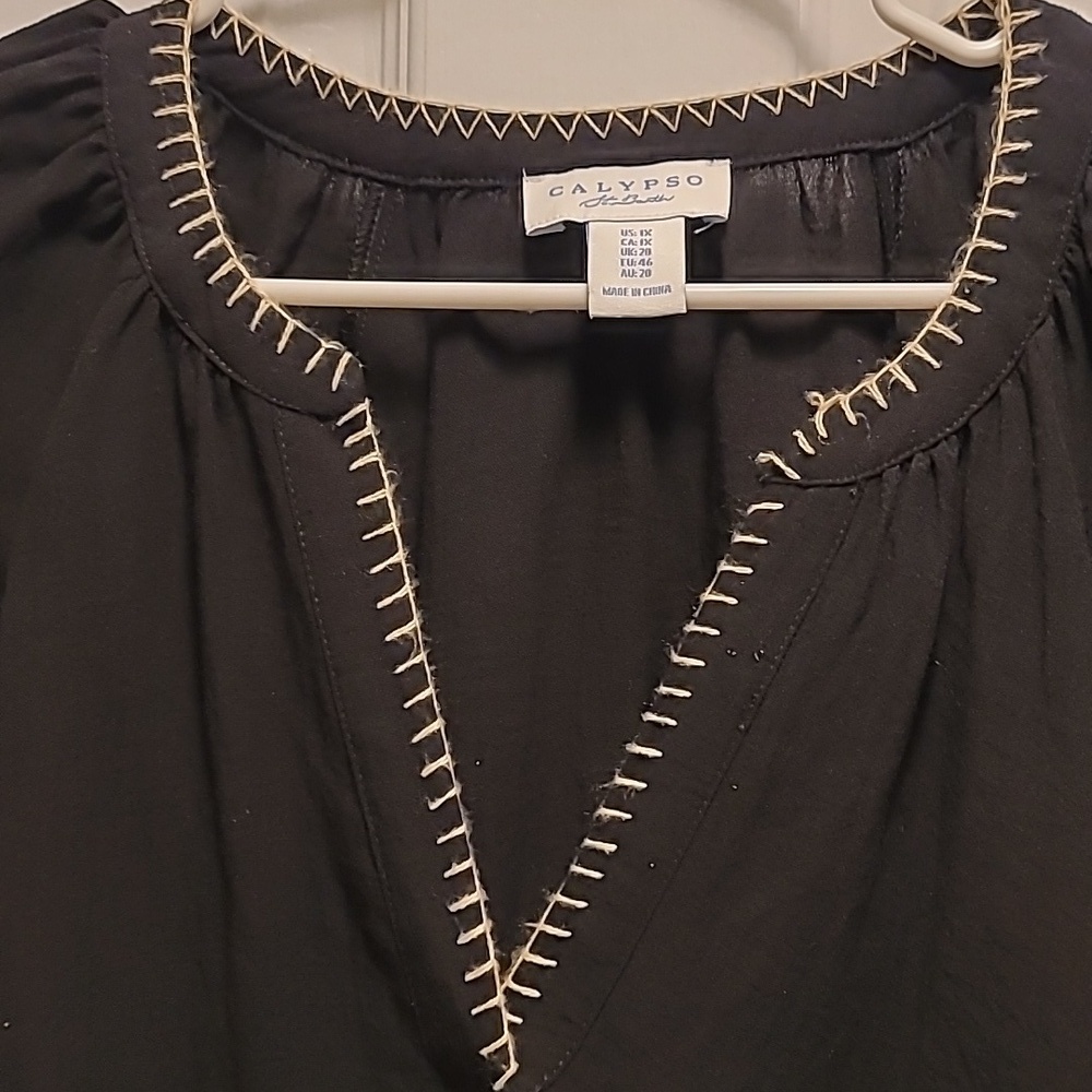 Calypso St Barth Black And Gold Peasant  Embroidery Top Sz 1X - Picture 2 of 7